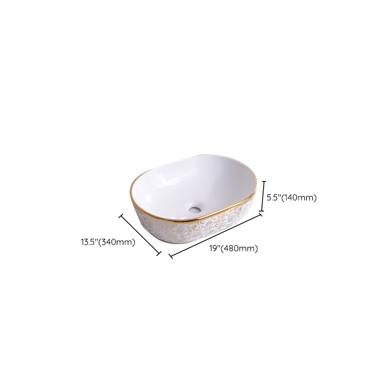 Traditional Vessel Bathroom Sink Oval Porcelain with Overflow Vessel