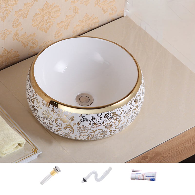 Traditional Vessel Sink Oval Porcelain with Pop-Up Drain Vessel Lavatory Sink