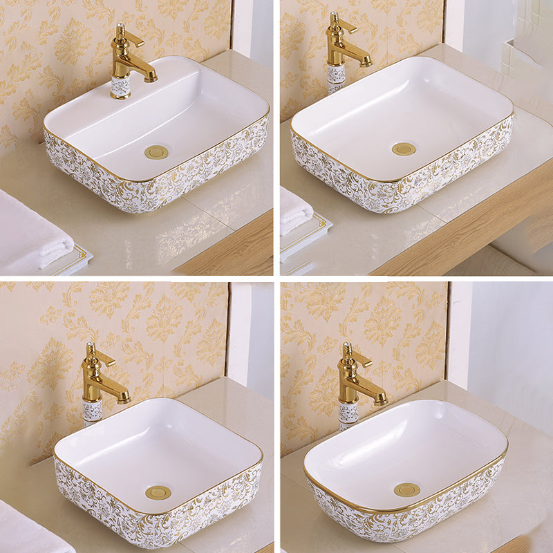 Traditional Vessel Sink Oval Porcelain with Pop-Up Drain Vessel Lavatory Sink