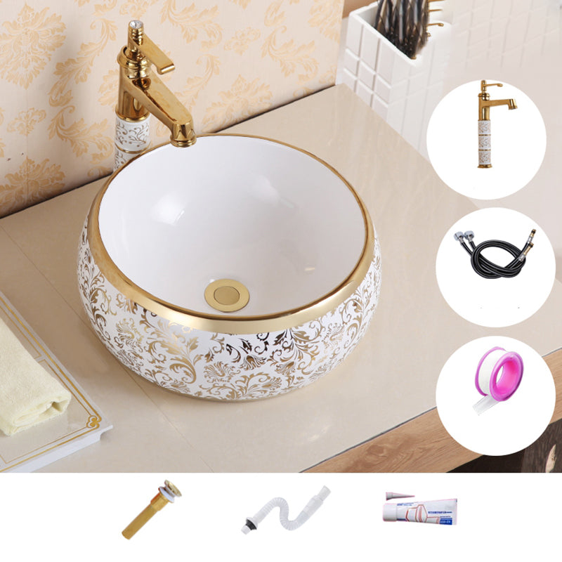 Traditional Vessel Sink Oval Porcelain with Pop-Up Drain Vessel Lavatory Sink