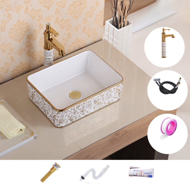 Traditional Vessel Sink Oval Porcelain with Pop-Up Drain Vessel Lavatory Sink