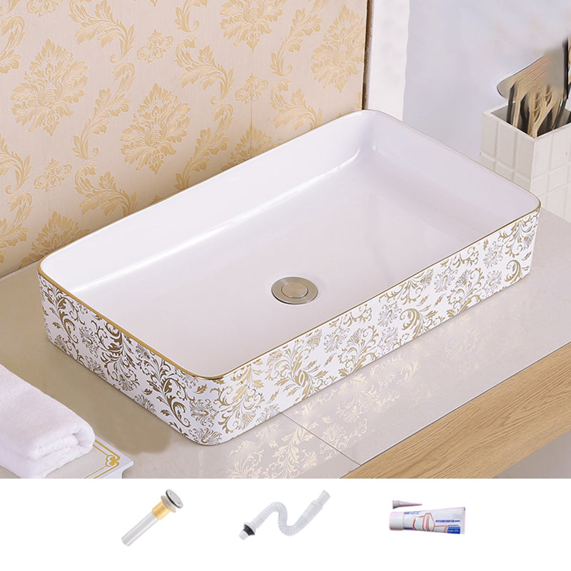 Traditional Vessel Sink Oval Porcelain with Pop-Up Drain Vessel Lavatory Sink