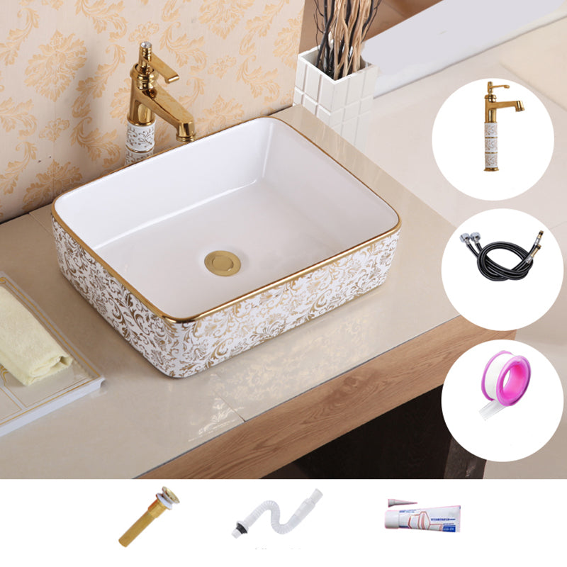 Traditional Vessel Sink Oval Porcelain with Pop-Up Drain Vessel Lavatory Sink