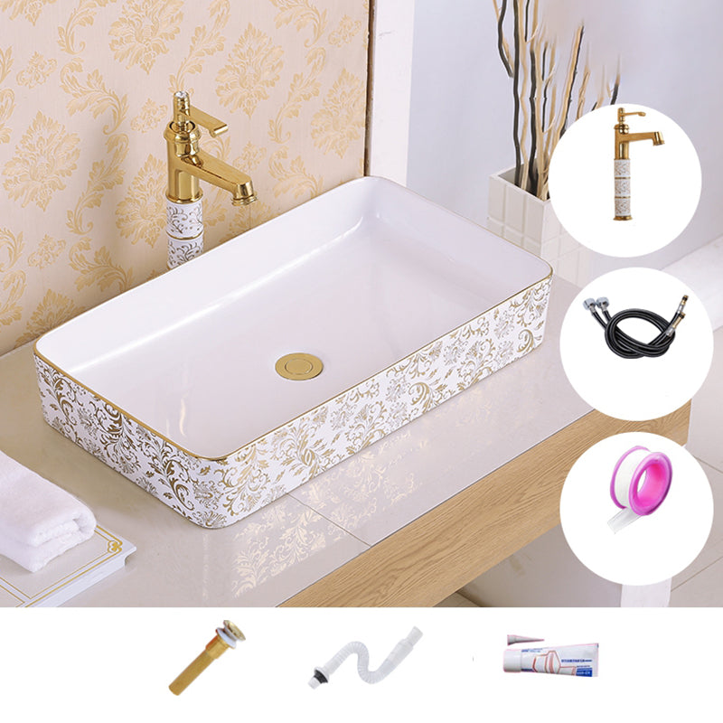 Traditional Vessel Sink Oval Porcelain with Pop-Up Drain Vessel Lavatory Sink