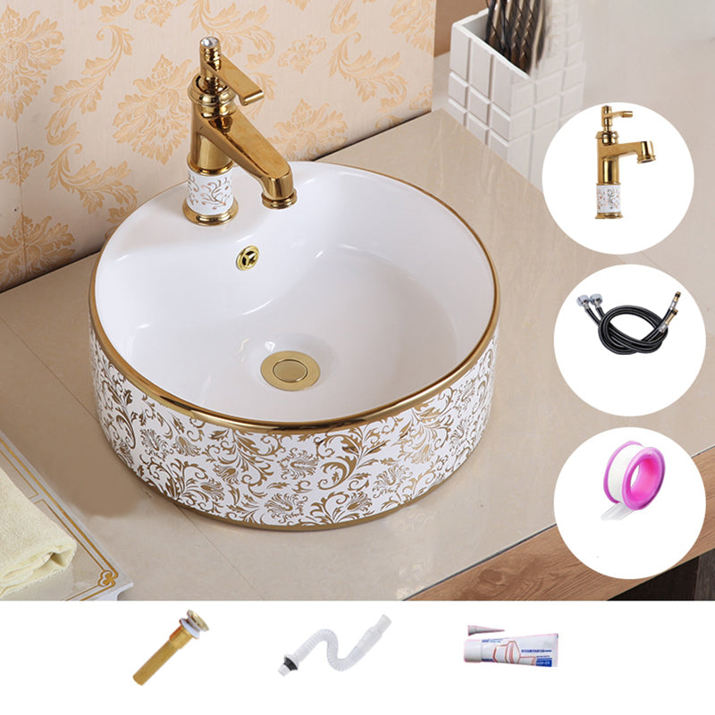 Traditional Vessel Sink Oval Porcelain with Pop-Up Drain Vessel Lavatory Sink