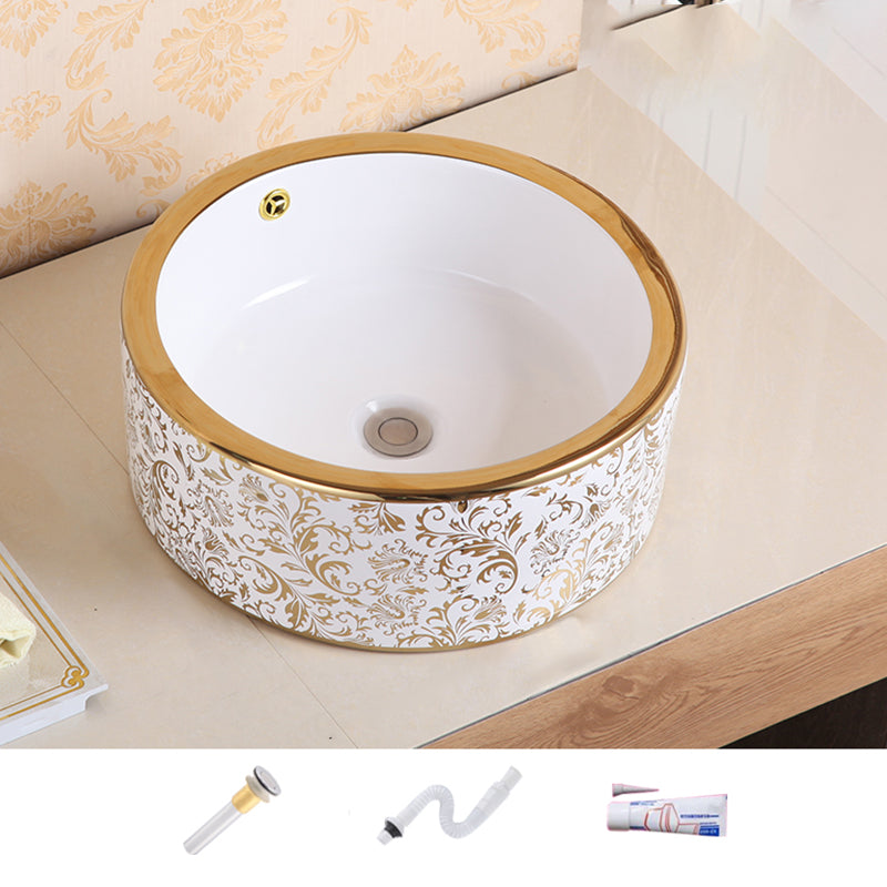 Traditional Vessel Sink Oval Porcelain with Pop-Up Drain Vessel Lavatory Sink