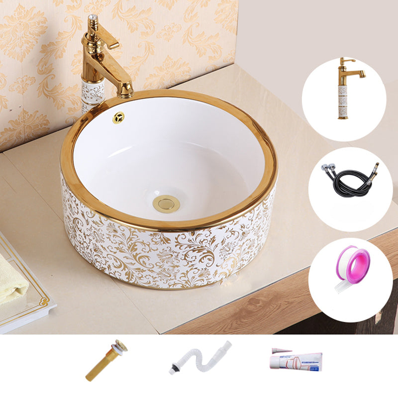 Traditional Vessel Sink Oval Porcelain with Pop-Up Drain Vessel Lavatory Sink