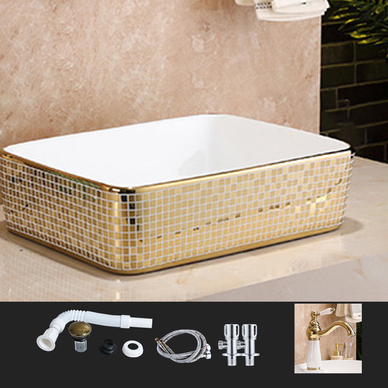 Traditional Bathroom Sink Porcelain Round Vessel Lavatory Sink with Pop-Up Drain