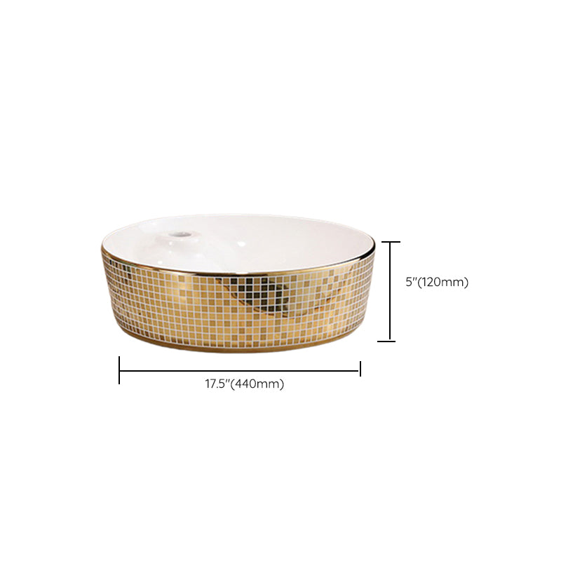 Traditional Bathroom Sink Porcelain Round Vessel Lavatory Sink with Pop-Up Drain