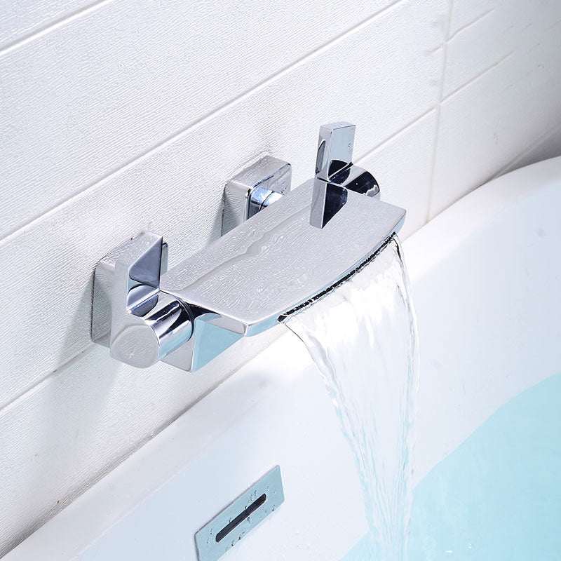 Modern Bathroom Faucet Copper Wall Mount Waterfall with Handheld Shower Tub Spouts