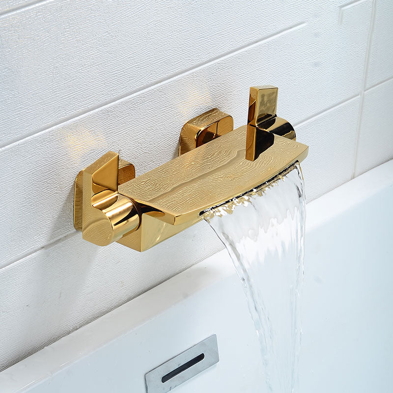 Modern Bathroom Faucet Copper Wall Mount Waterfall with Handheld Shower Tub Spouts