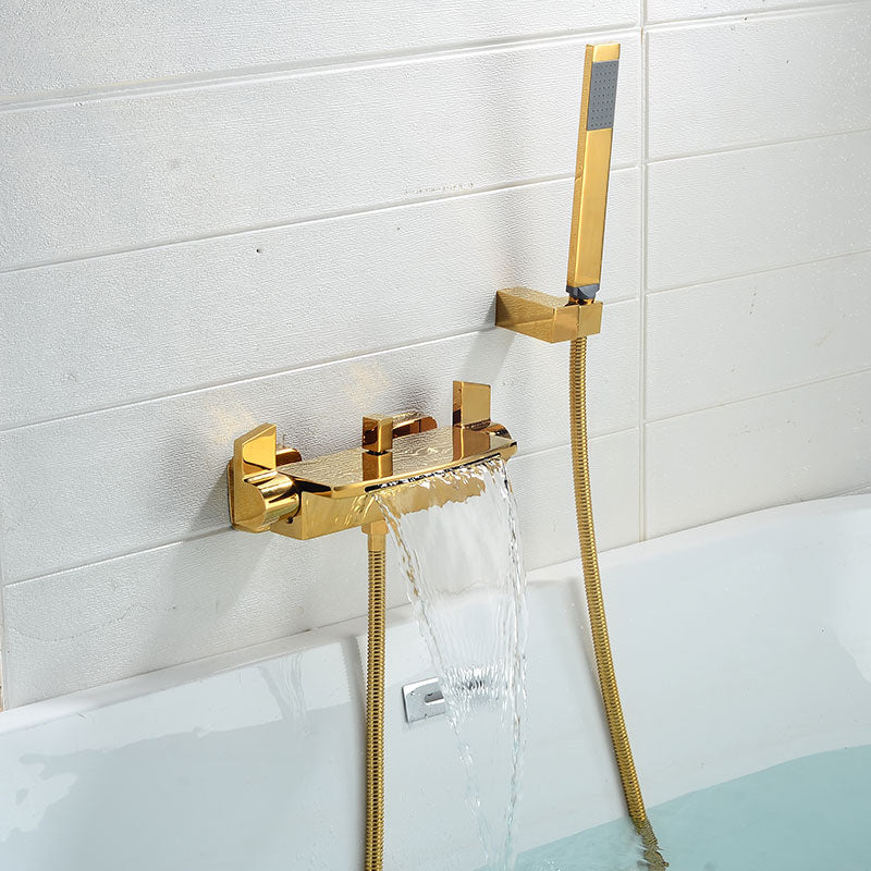 Modern Bathroom Faucet Copper Wall Mount Waterfall with Handheld Shower Tub Spouts