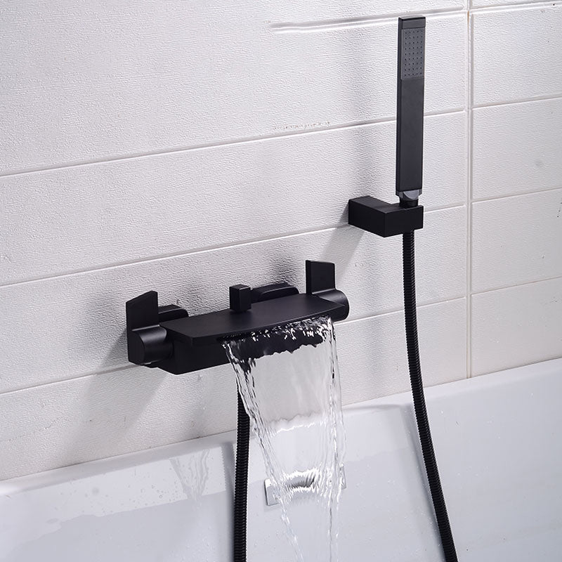 Modern Bathroom Faucet Copper Wall Mount Waterfall with Handheld Shower Tub Spouts