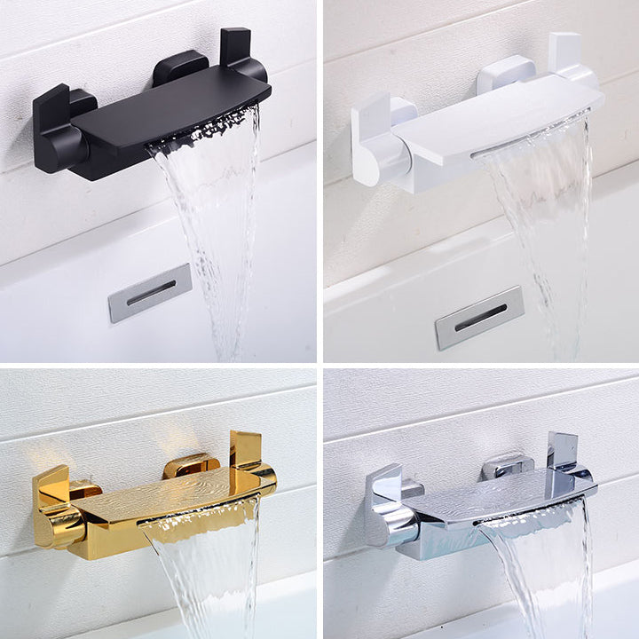 Modern Bathroom Faucet Copper Wall Mount Waterfall with Handheld Shower Tub Spouts