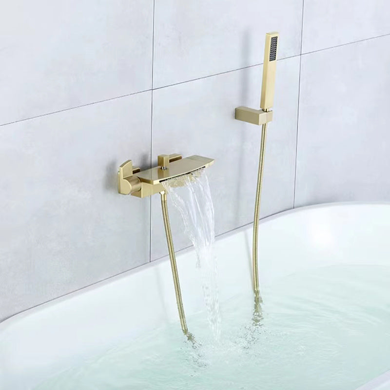 Modern Bathroom Faucet Copper Wall Mount Waterfall with Handheld Shower Tub Spouts