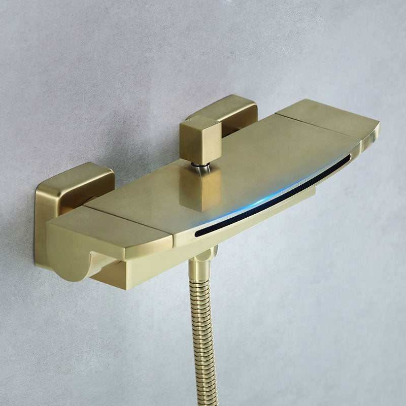 Modern Bathroom Faucet Copper Wall Mount Waterfall with Handheld Shower Tub Spouts