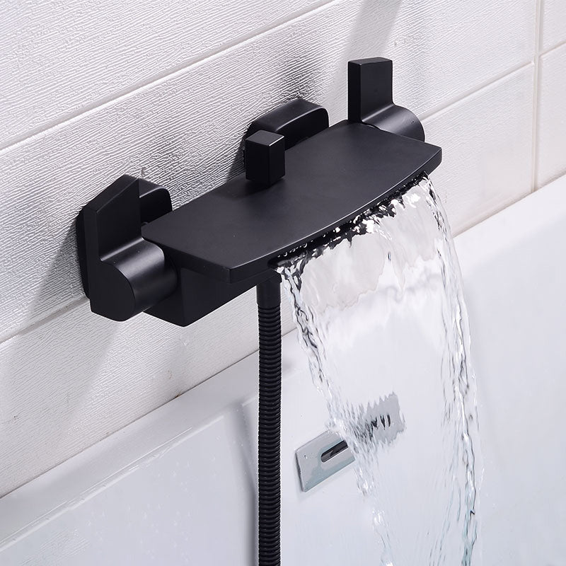 Modern Bathroom Faucet Copper Wall Mount Waterfall with Handheld Shower Tub Spouts