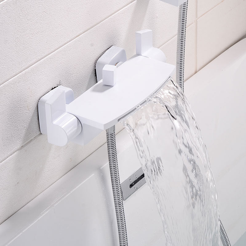 Modern Bathroom Faucet Copper Wall Mount Waterfall with Handheld Shower Tub Spouts