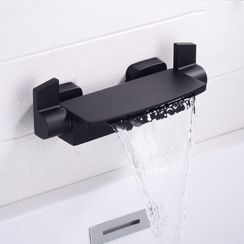Modern Bathroom Faucet Copper Wall Mount Waterfall with Handheld Shower Tub Spouts