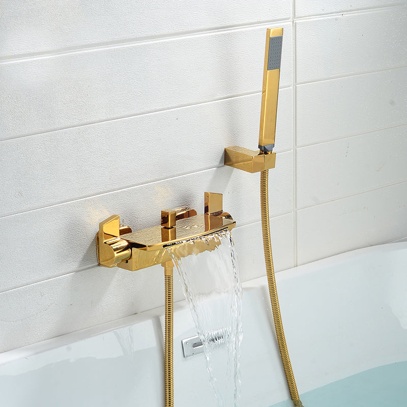 Modern Tub Spout Trim Copper Wall Mounted with Handshower Waterfall Bath Filler