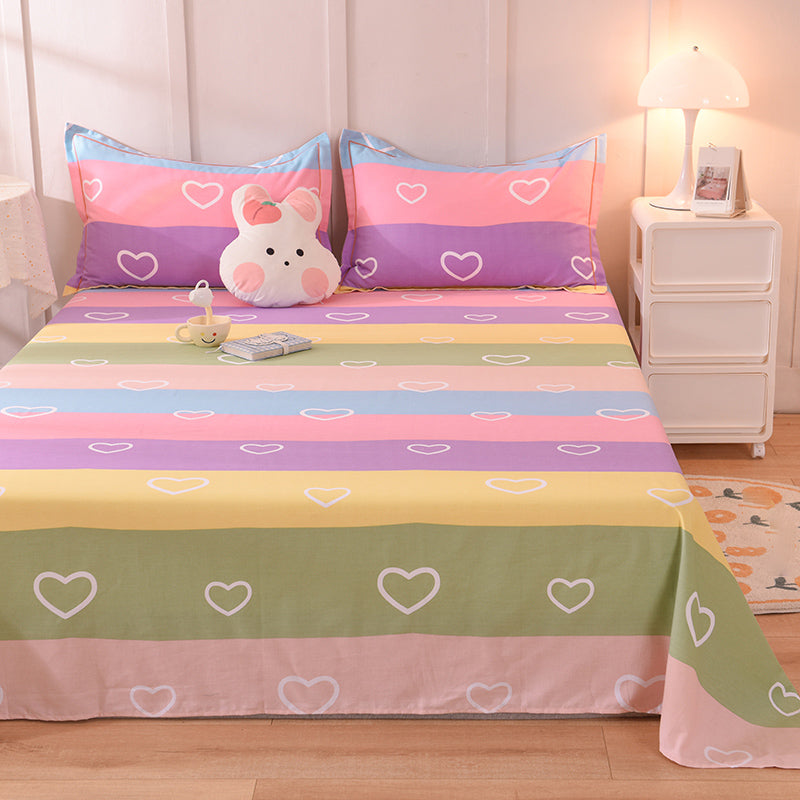 Modern Style Bed Sheet Striped Print Ultra-Soft Breathable Bed Sheet