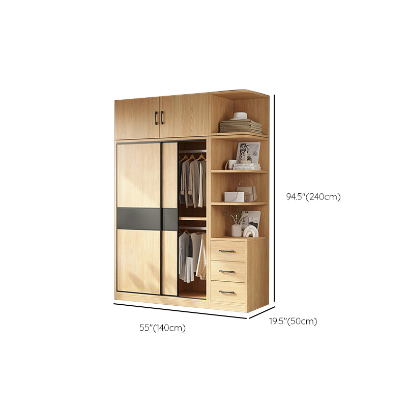 Modern Pine Solid Wood Wardrobe Freestanding Wardrobe with Soft Close Doors
