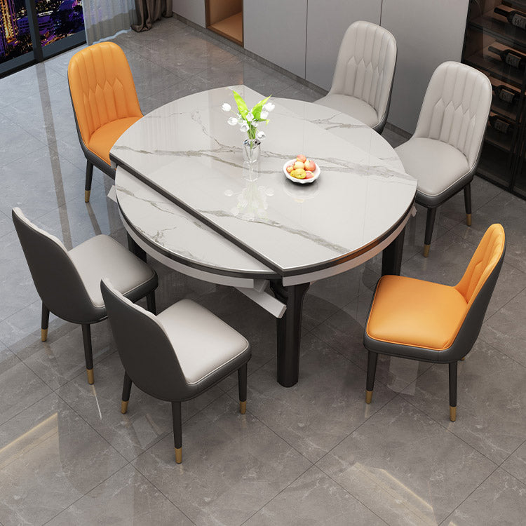 Modern Stone Round Dining Table Rubber Wood Base for Dining Room