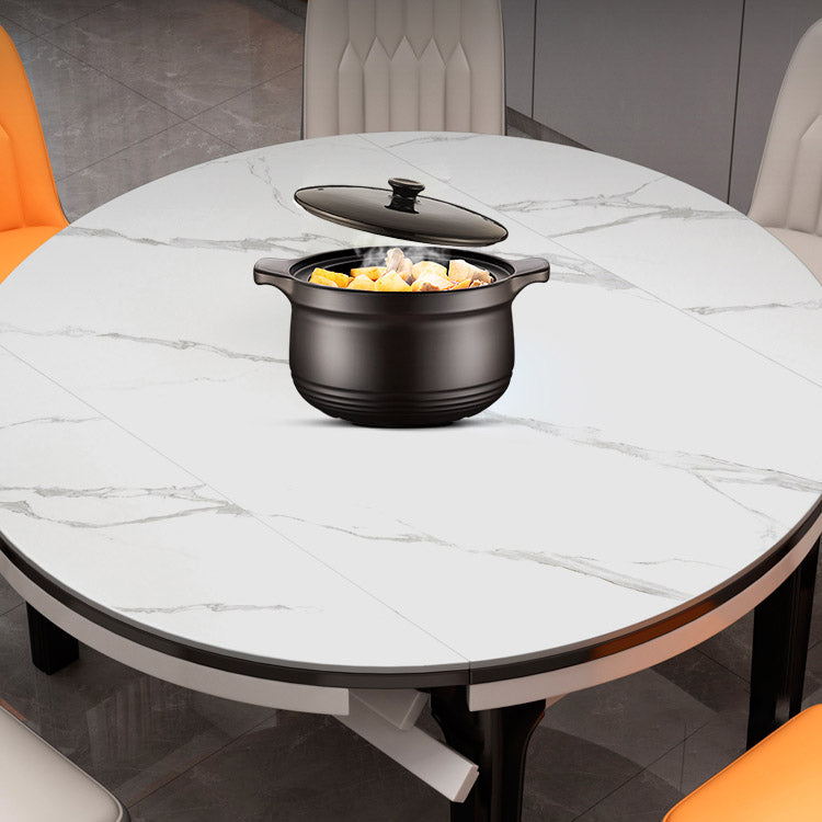 Modern Stone Round Dining Table Rubber Wood Base for Dining Room