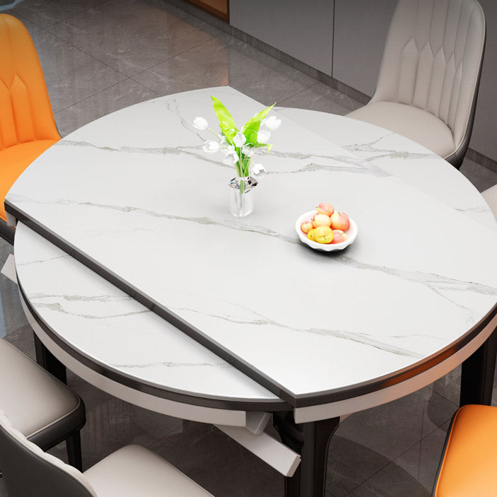 Modern Stone Round Dining Table Rubber Wood Base for Dining Room