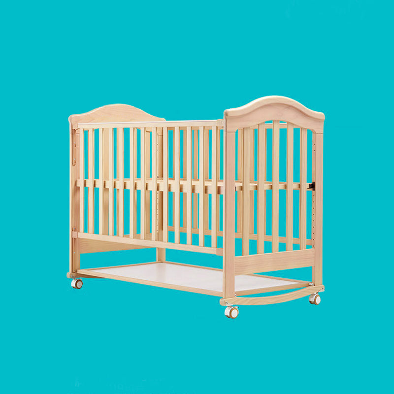 Scandinavian Guardrail Nursery Bed Solid Wood Baby Crib with Casters