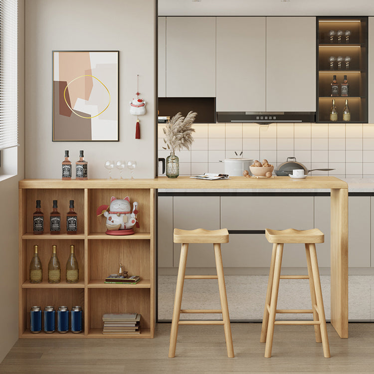 Modern Double Pedestal Bar Table Set 1/2/3 Pcs Solid Wood Bar Table and Backless Stools