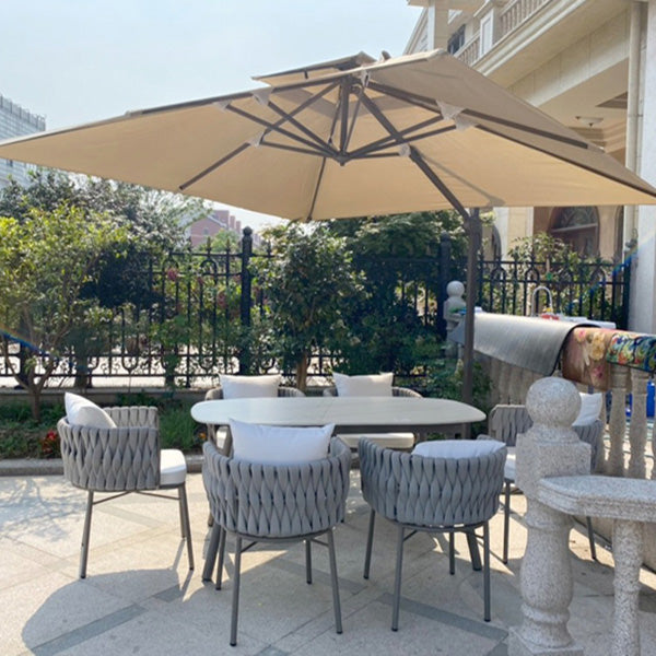 Modern Style Stone Courtyard Table Ellipse Shape Aluminum Base Dining Table