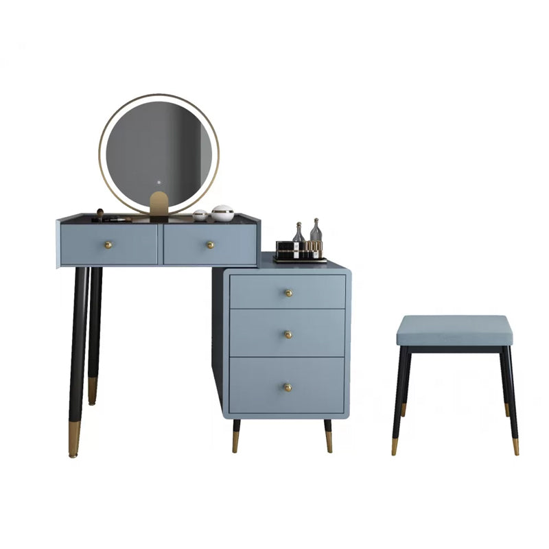 Modernist Solid Wood Vanity Dressing Table with Mirror and Stool