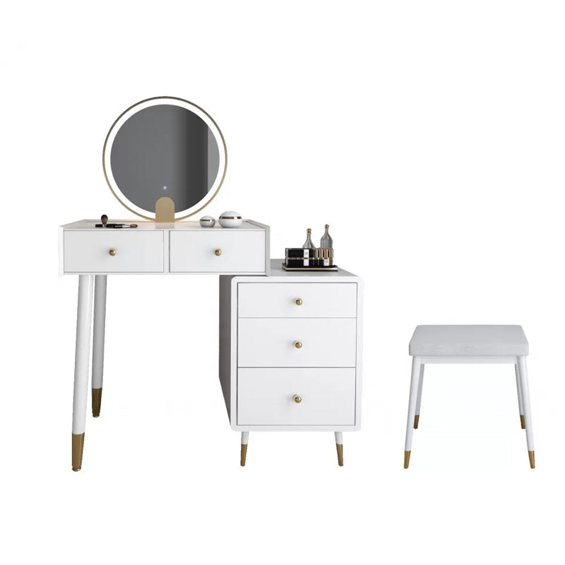 Modernist Solid Wood Vanity Dressing Table with Mirror and Stool