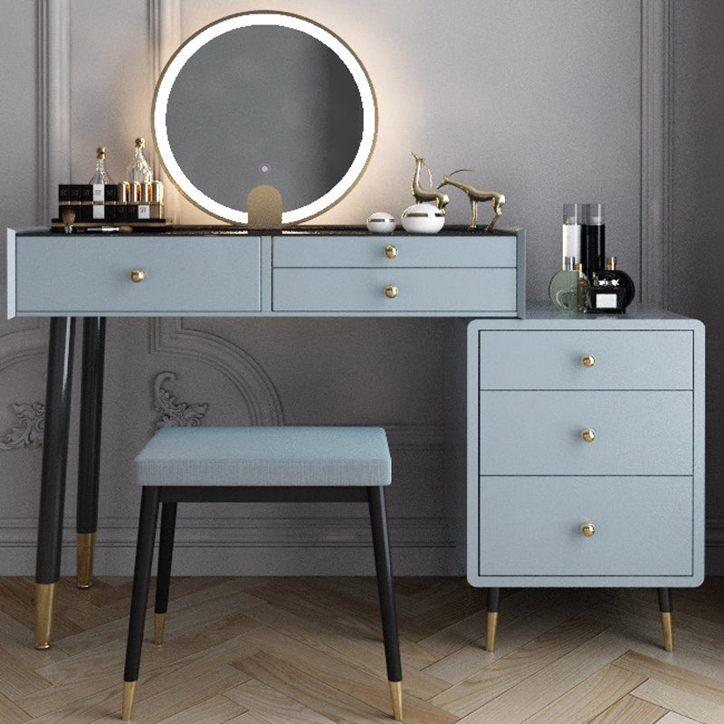 Modernist Solid Wood Vanity Dressing Table with Mirror and Stool