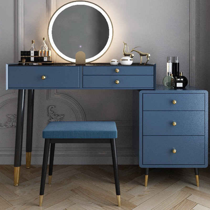 Modernist Solid Wood Vanity Dressing Table with Mirror and Stool