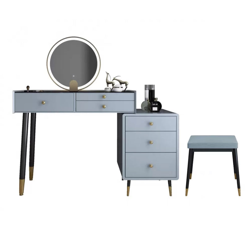 Modernist Solid Wood Vanity Dressing Table with Mirror and Stool