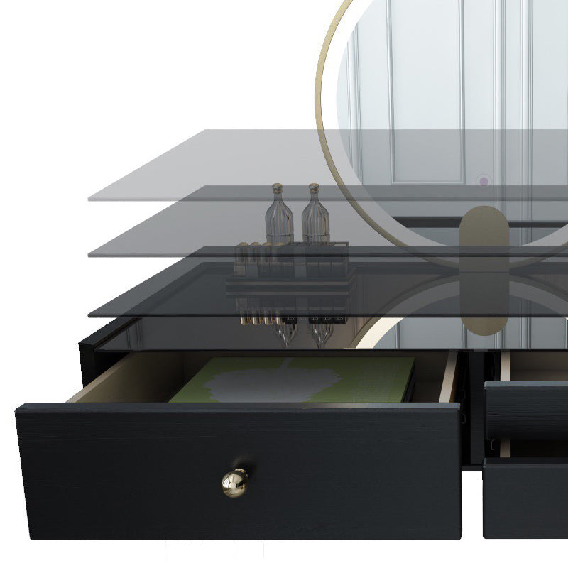 Modernist Solid Wood Vanity Dressing Table with Mirror and Stool