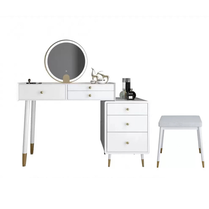 Modernist Solid Wood Vanity Dressing Table with Mirror and Stool
