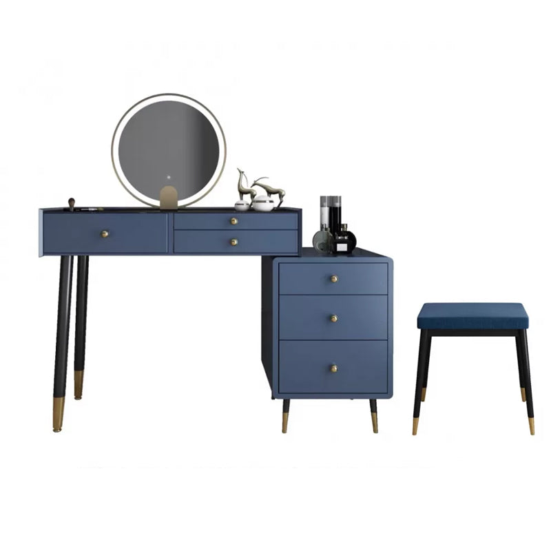 Modernist Solid Wood Vanity Dressing Table with Mirror and Stool