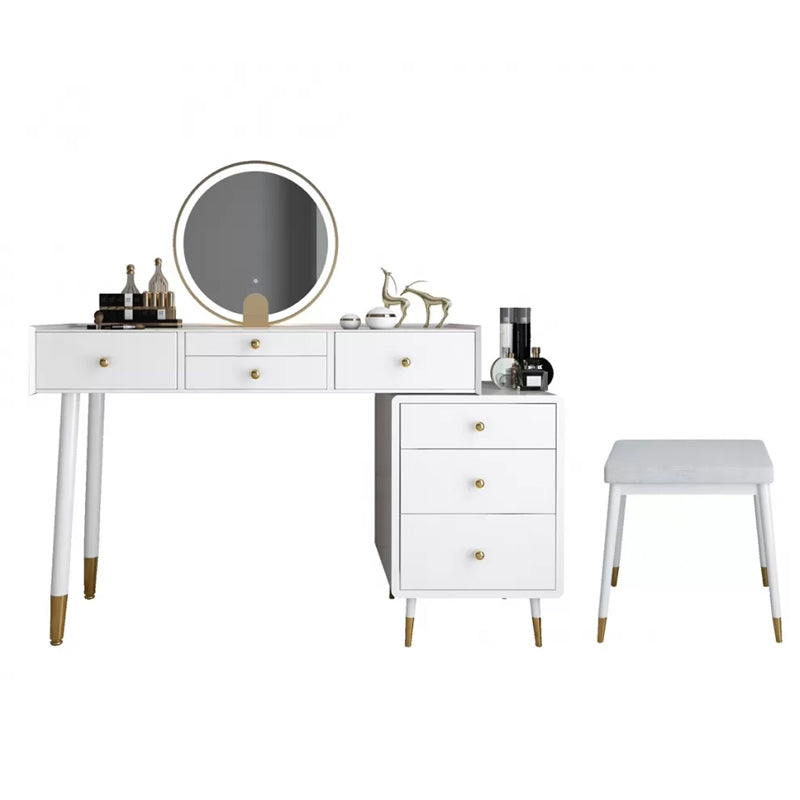 Modernist Solid Wood Vanity Dressing Table with Mirror and Stool