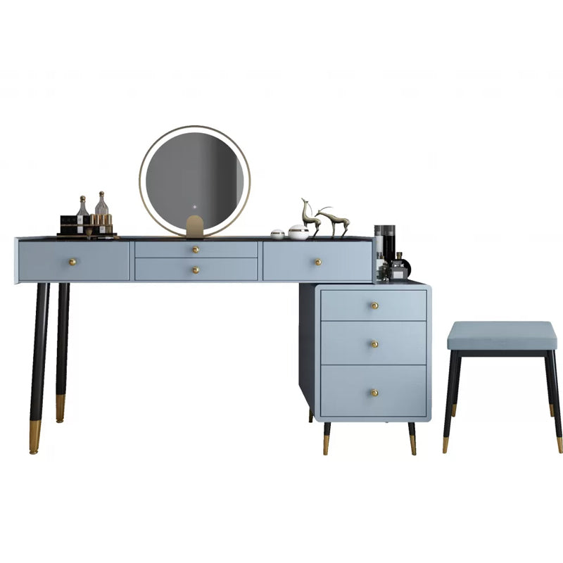 Modernist Solid Wood Vanity Dressing Table with Mirror and Stool