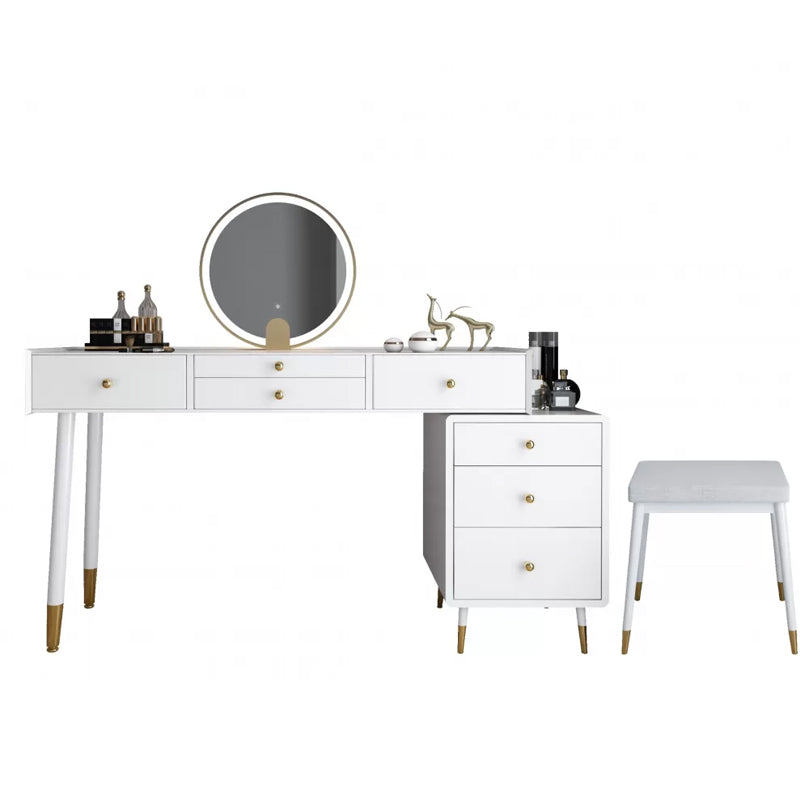 Modernist Solid Wood Vanity Dressing Table with Mirror and Stool