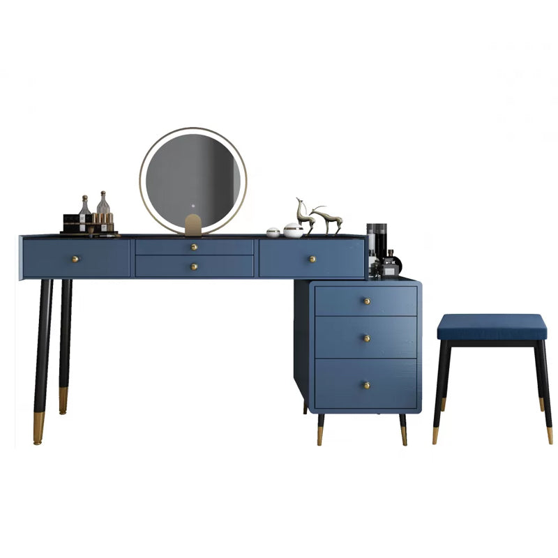 Modernist Solid Wood Vanity Dressing Table with Mirror and Stool