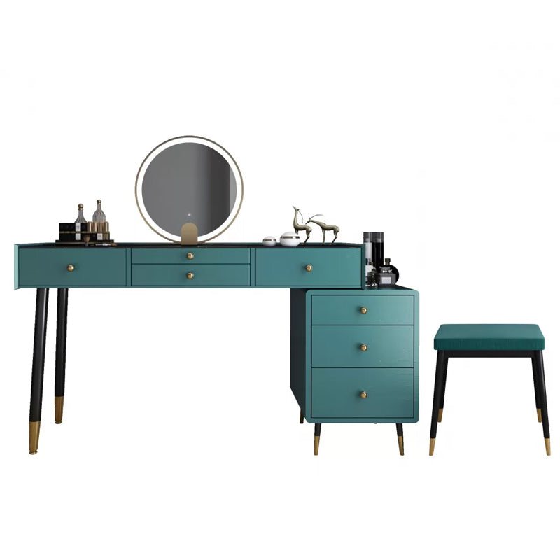 Modernist Solid Wood Vanity Dressing Table with Mirror and Stool