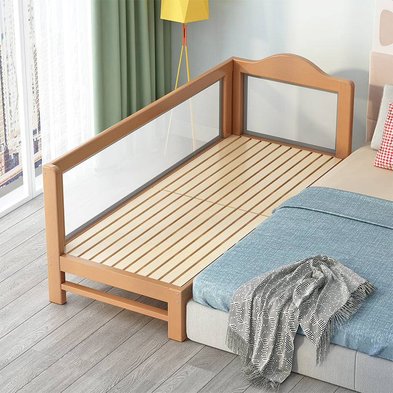Scandinavian Bed with Guardrail, Solid Wood Bed in Natural Finish
