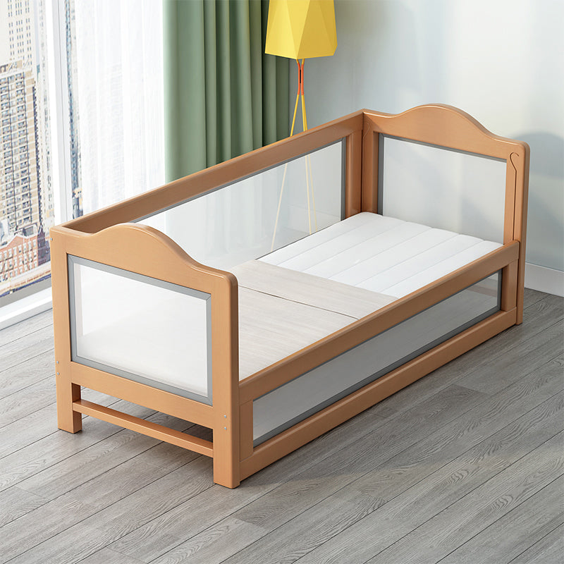 Scandinavian Bed with Guardrail, Solid Wood Bed in Natural Finish