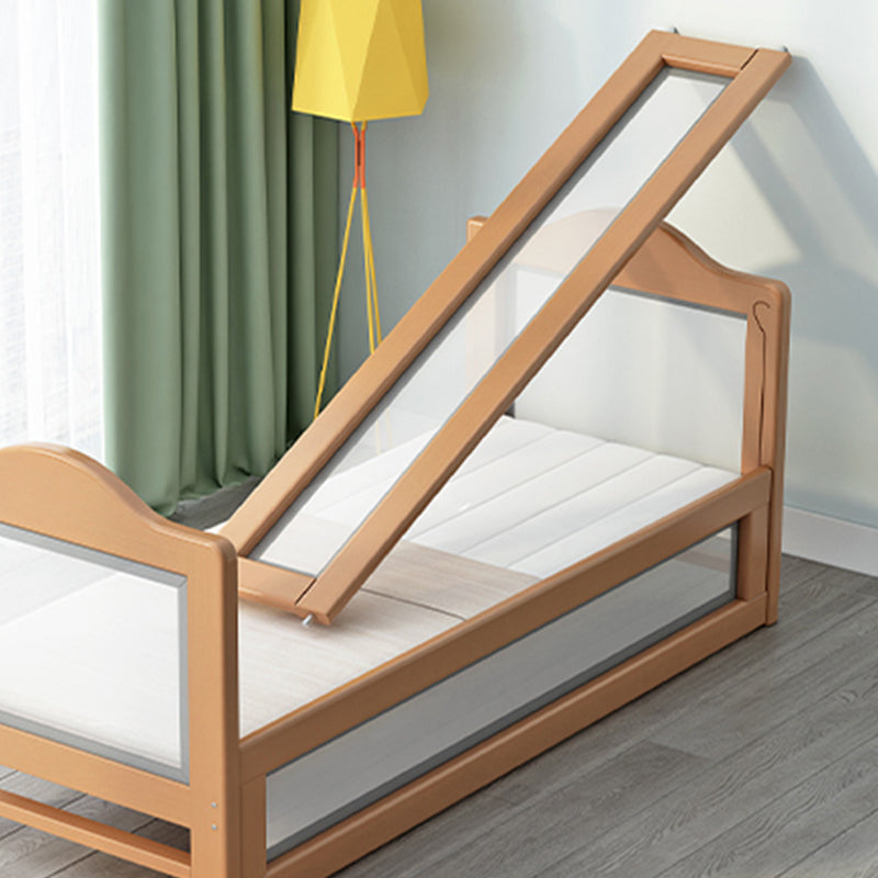 Scandinavian Bed with Guardrail, Solid Wood Bed in Natural Finish