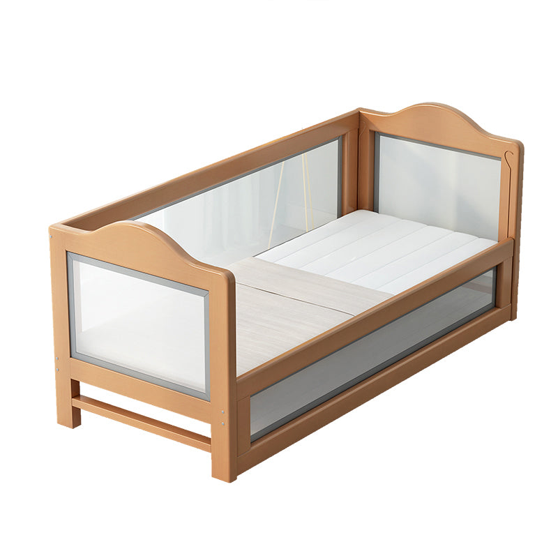 Scandinavian Bed with Guardrail, Solid Wood Bed in Natural Finish