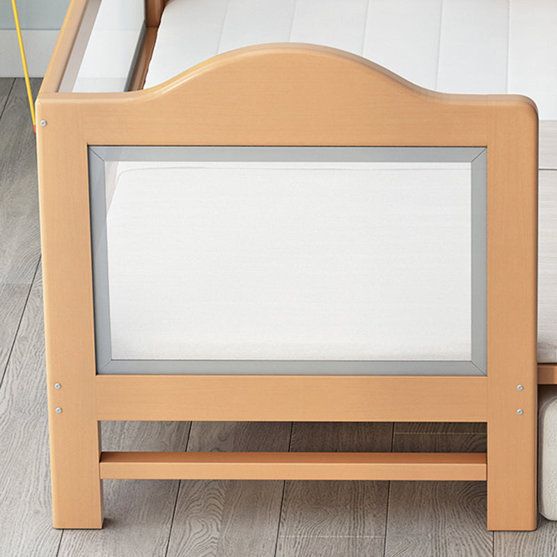 Scandinavian Bed with Guardrail, Solid Wood Bed in Natural Finish